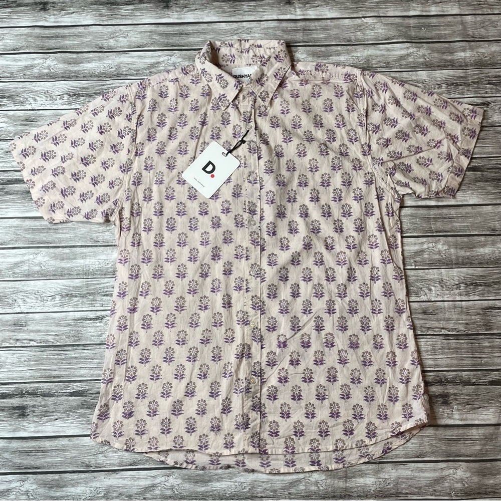 DUSHYANT Floral Lightweight Button Down Shirt Pink Purple Brown XL Extra Large